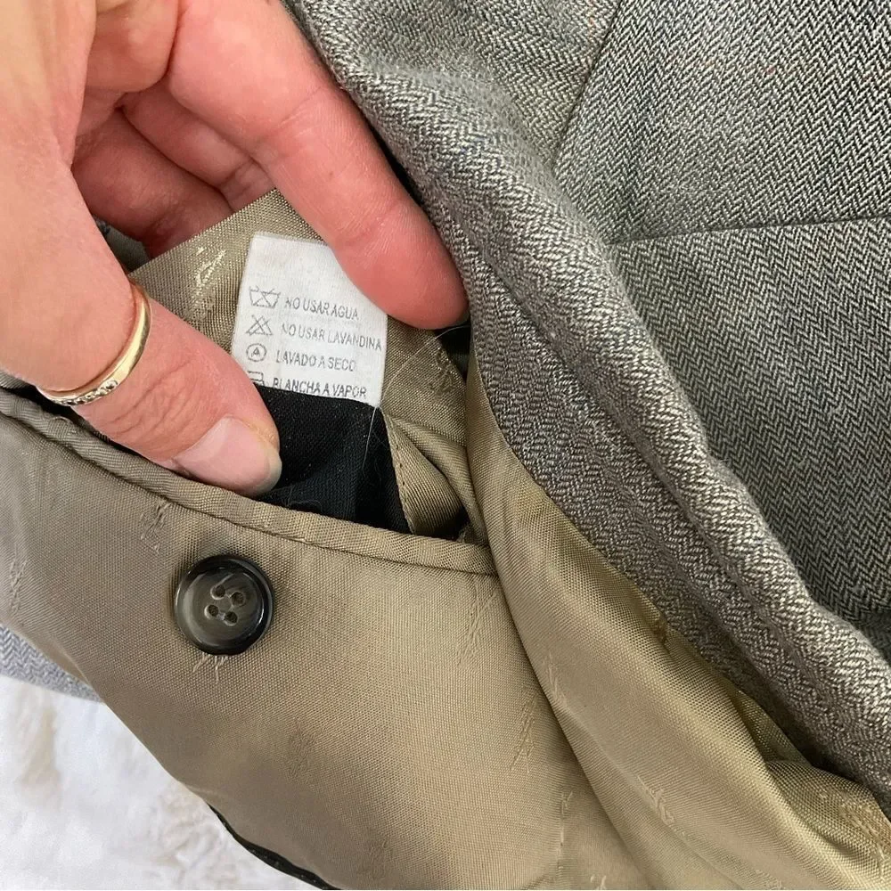 Yves Saint Laurent Vintage Gray Beige Wool 3 Button Front Blazer Coat Suit 54